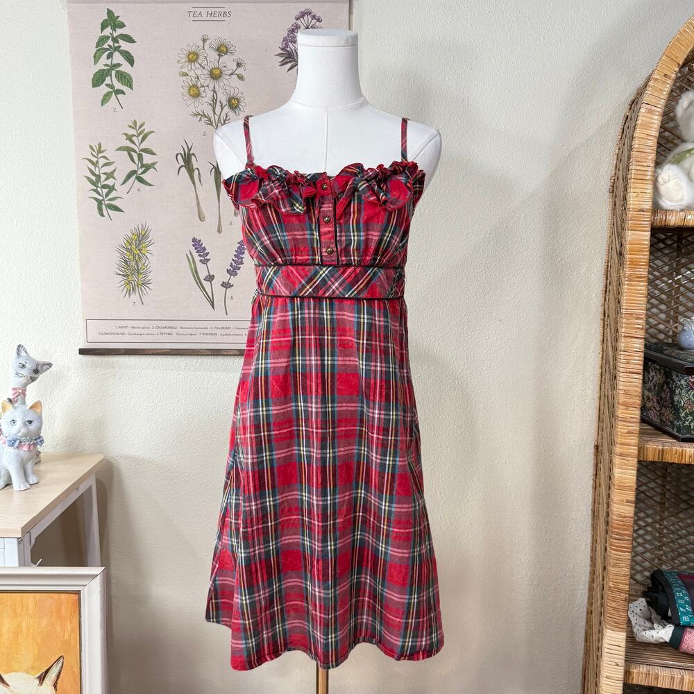 Y2k Red Plaid Ruffle Babydoll Mini Dress Visual Kei Punk Emo Skater Grunge S